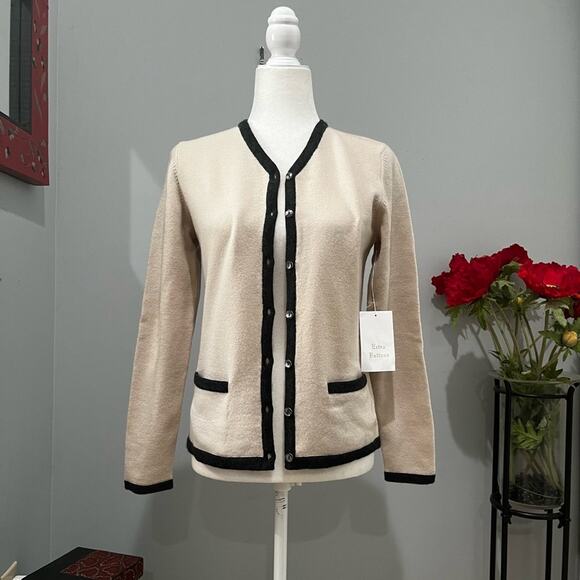 NEW CW Academia Wool V-neck Oversized Cardigan Sweater Cream Charcoal Sz… - Picture 1 of 16